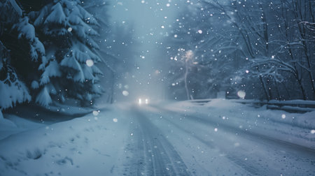 A severe snowstorm with strong winds and low visibility.の素材