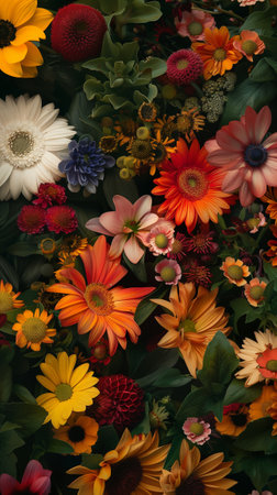 Full frame of various natural flowers. Hyper-realistic.の素材
