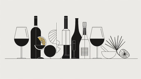 Minimalist line art illustrations transform everyday objects into abstract compositions.の素材