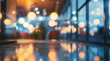 Business background depicting a shopping mall in shallow focus, devoid of people.の素材