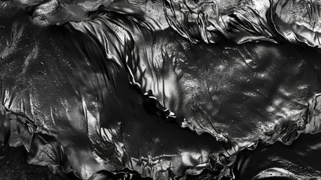 Black and white close-up of an abstract wave with a flat surface, in a metallic style. It features photobashing, shiny, glossy details, reflective, soft-edged drapery in an abstract creation.の素材