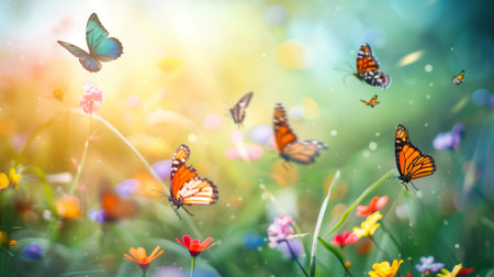 Beautiful butterflies flying in nature.の素材