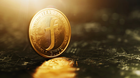 Abstract background featuring the Tether coin, symbolizing the concept of a stable cryptocurrency.の素材