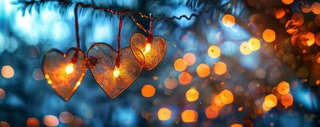 Love heart bokeh pattern background with warm and cold temperature lights.の素材