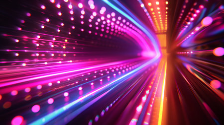 3D Abstract Modern Technology Background with neon and glow backlights.の素材