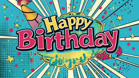 Happy Birthday" in a pop art style"の素材