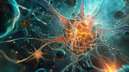 Illustration of a human cell under a microscopeの素材