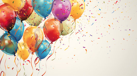 Many birthday balloons, ribbons, and copyspace.の素材