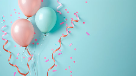 Birthday balloons, ribbons, and copy space.の素材