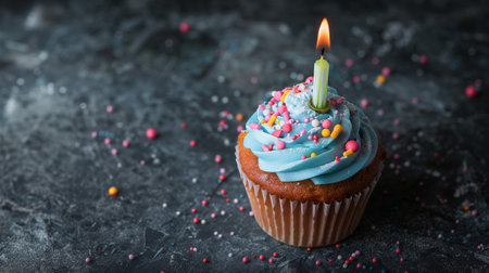 Birthday Cupcake with One Candle and Copy Spaceの素材