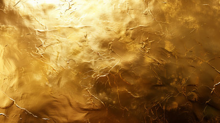 Gold foil background with light reflections, viewed from the front.の素材