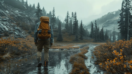 Exploring and adventuring in rugged wilderness.の素材
