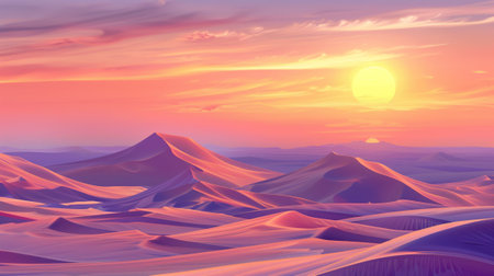 Desert landscape featuring sand dunes at sunset.の素材