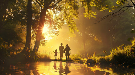 Family bonding moments happen at home or in nature.の素材