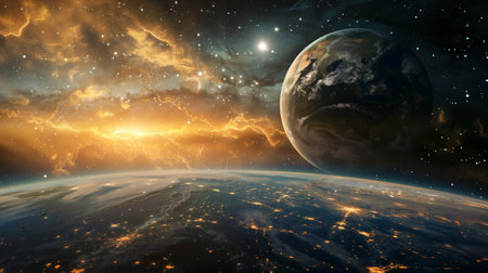 Space exploration and colonization offer humanity new horizons and development opportunities beyond Earth.の素材