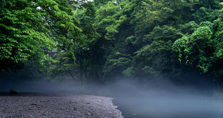 Mist With Beautiful River. Iruma River In Japan.Best Nature Place.Summer Time.の写真素材