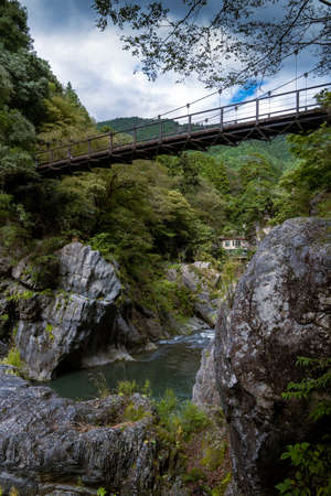amazing, background, beautiful, big rock, blue, bridge, colourful, day, deep, deep water, environment, forest, fresh, freshwater, green, green water, japan, landscape, long, natural, nature, new, outの写真素材
