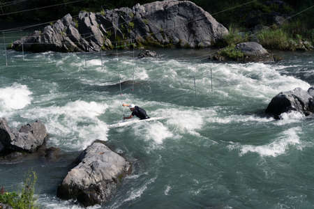 Okutama, Saitama Japan - 08 26 2021: Dangerous place rafting with teamwork in safetyのeditorial素材