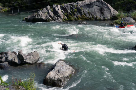 Okutama, Saitama Japan - 08 26 2021: Dangerous place rafting with teamwork in safetyのeditorial素材