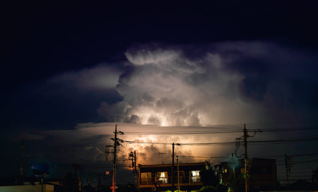 Lightning strike in the city at night. The lightning strike in the city.