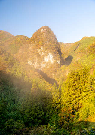misty with morning mountain colourful autumn.landscape scene Okutama Japan.の写真素材