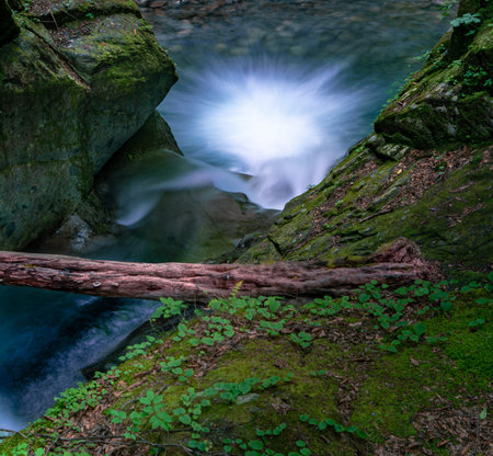 Beautiful Jungle waterfall in a tropical forest with rock and blue freshwater  small river. Summer...