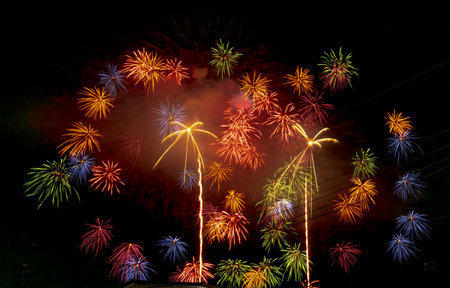 Colorful firework display for celebration happy new year and merry christmas