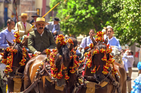 MALAGA, SPAIN - AUGUST, 14: Horsemen and carriages at the Malaga August Fair on August, 14, 2009 in Malaga, Spain のeditorial素材