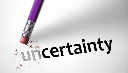 Eraser changing the word Uncertainty for Certainty Eraser changing the word Uncertainty for Certainty