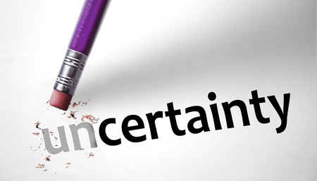 Eraser changing the word Uncertainty for Certainty Eraser changing the word Uncertainty for Certainty