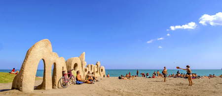 MALAGA, SPAIN - APRIL 20: Malagueta Beach entrance sign welcomes visitors on April 20, 2009 in Malaga, Spain.のeditorial素材