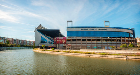 MADRID JULY 1, 2014: Vicente Calderon stadium, home of Atletico de madrid. In Madrid, Spain on July 1, 2014.のeditorial素材