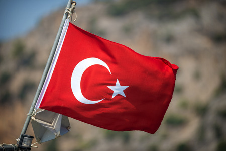 Turkish flag in a boatのeditorial素材