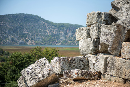 view of amphitheater ruins in Kaunos ancient city (Turkey)の写真素材