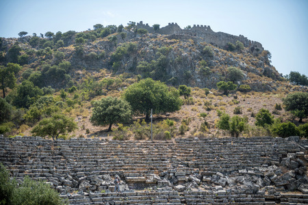view of amphitheater ruins in Kaunos ancient city (Turkey)の写真素材