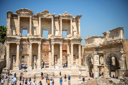 EPHESUS, TURKEY - AUG 01: visitors in Curetes street on August 01, 2014 in Ephesus, Turkey. Ancient Ephesus contains the largest collection of Roman ruins in the eastern Mediterraneanのeditorial素材