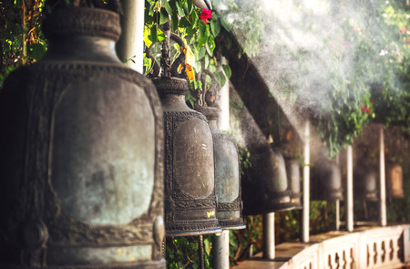 Bells in Buddhist templeの写真素材