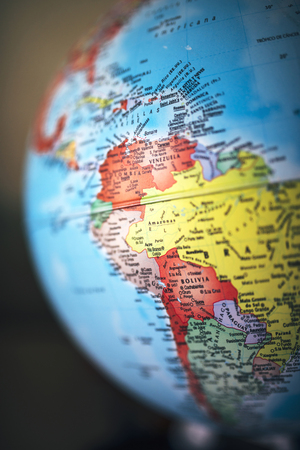 close up of South America on globeの写真素材