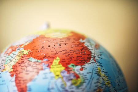 close up of China on globeの写真素材