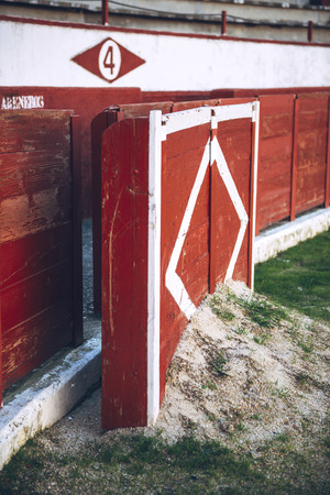 Colmenar Viejo, Madrid, Spain - January 25, 2015: Detail view of the Bullring of the town, on January 25, 2015, in Colmenar Viejo, Madrid, Spain.のeditorial素材