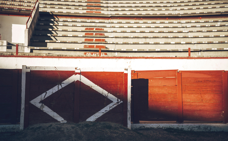 Colmenar Viejo, Madrid, Spain - January 25, 2015: Detail view of the Bullring of the town, on January 25, 2015, in Colmenar Viejo, Madrid, Spain.のeditorial素材