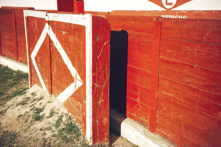 Colmenar Viejo, Madrid, Spain - January 25, 2015: Detail view of the Bullring of the town, on January 25, 2015, in Colmenar Viejo, Madrid, Spain.のeditorial素材