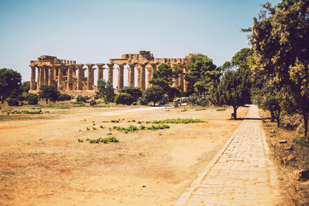 Ancient Greek temple in Selinunte, Sicily, Italy. Detail view.の写真素材
