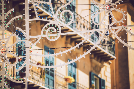 Detail view of typical urban sicilian decoration in Sicily, Italy. Texture backgroundの写真素材
