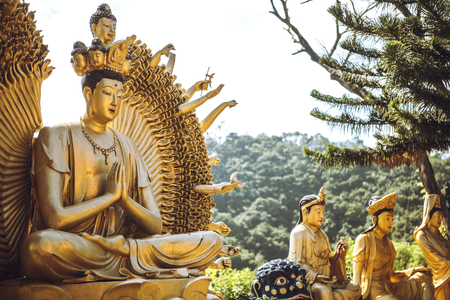 HONG KONG, CHINA - NOVEMBER 22, 2016: View of buddhist statues in 1000 Buddhas Temple, in Hong Kong.の写真素材