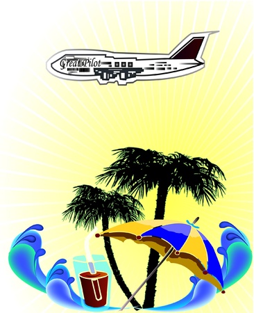 Beach. Background for summer, rest, the sea, palm trees, the sun, air and sand. Vectorのイラスト素材