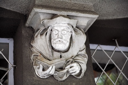Sculpture of the architect Pokrovsky on the house with chimeras in Kharkov, Ukraineの写真素材