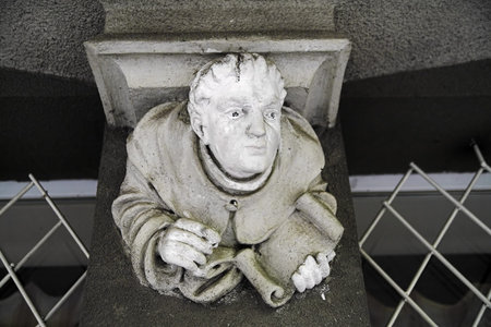 Sculpture of the architect Velichko on the house with chimeras in Kharkov, Ukraine