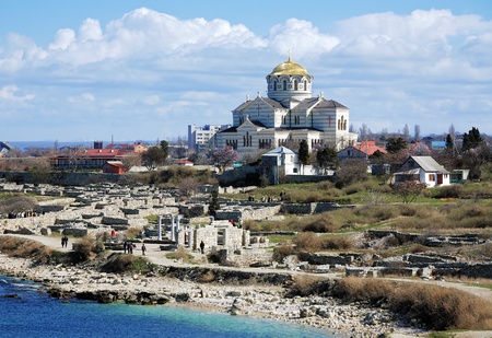 Vladimir Cathedral in the Chersonesos Taurica, Sevastopol, Crimea, Ukraineの写真素材