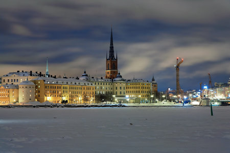 Stockholm, evening view of Riddarholmen island and Gamla Stan in winter, Swedenの写真素材